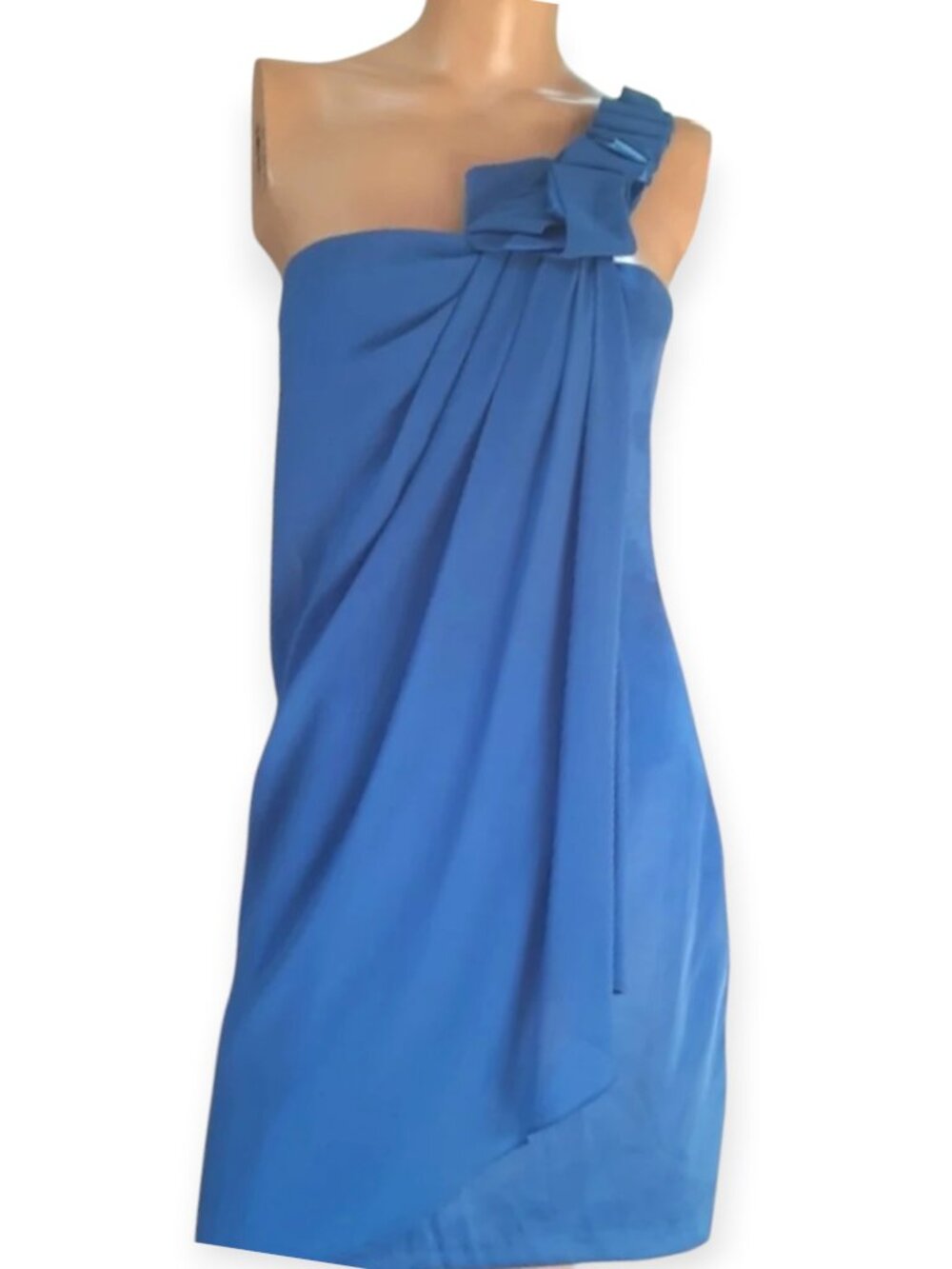 Max & Cleo One Shoulder Cocktail Dress Women’s Size 4 Blue Ruffle Mini - Picture 3 of 14